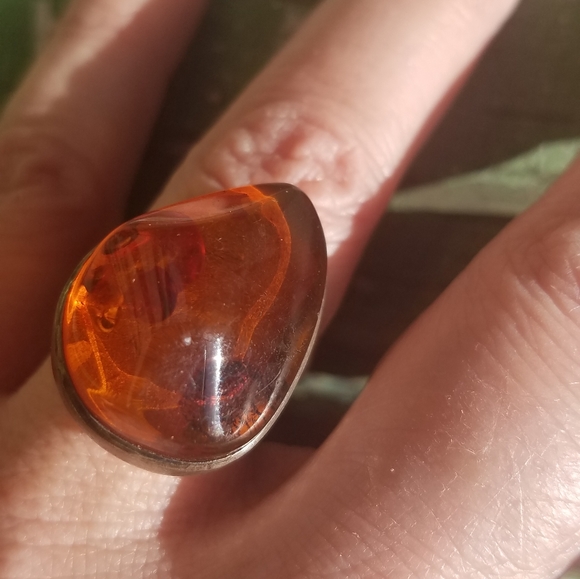 None Jewelry - Amber Silver Ring Size 8.5
